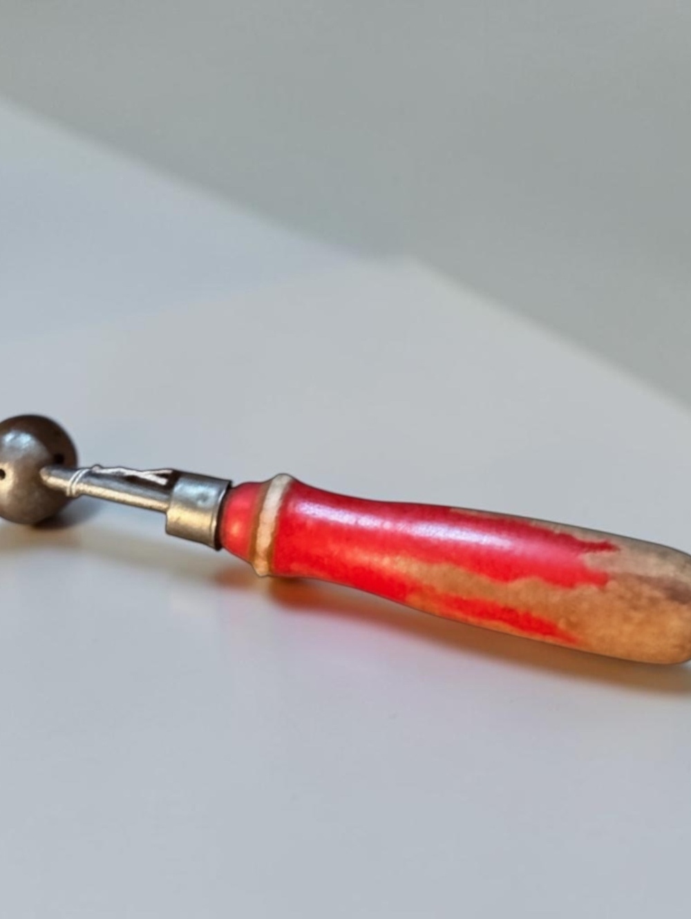 Vintage Wooden Handled Melon Baller with Red Painted Handle, Mid-Century Metal